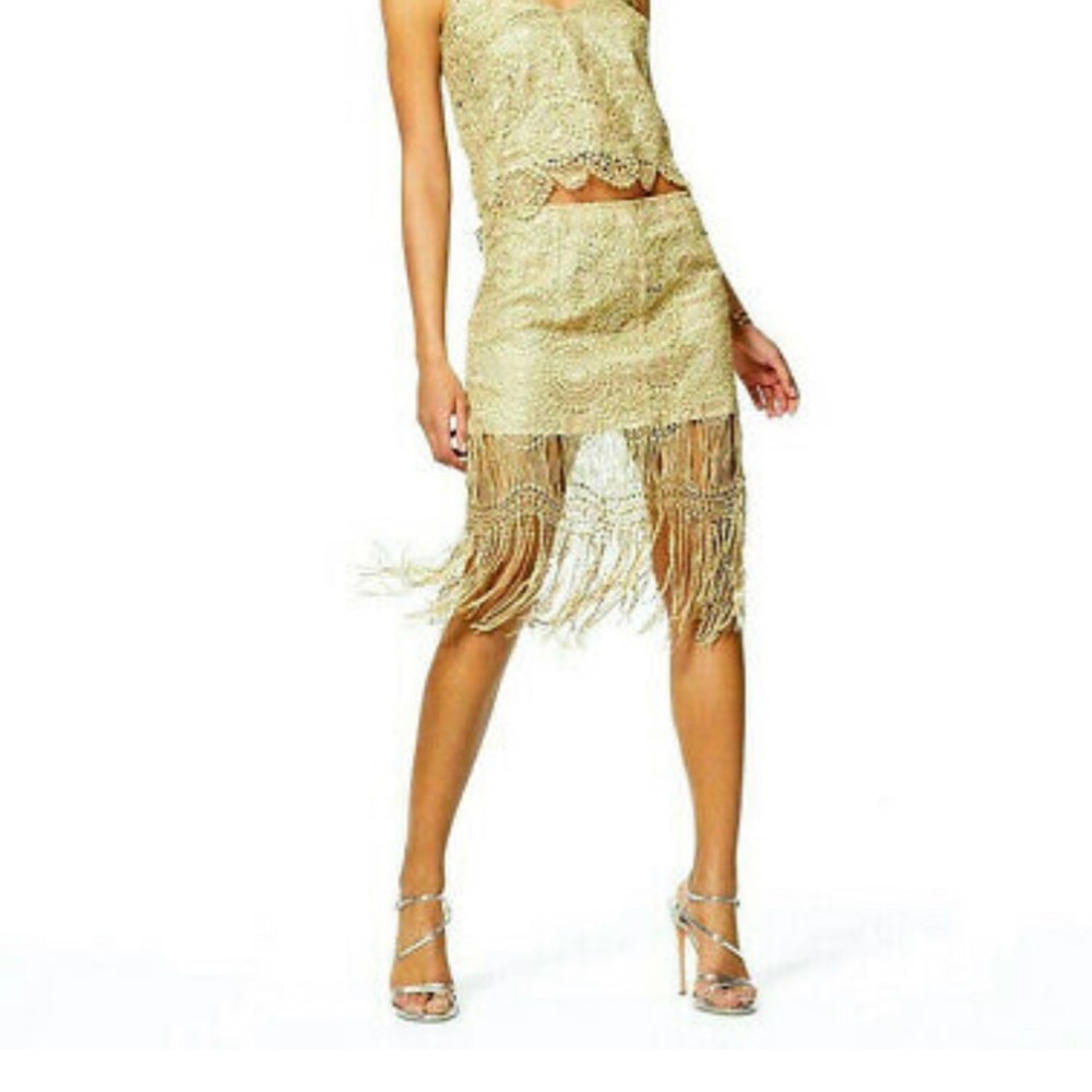 New Ramy Brook Linnea Skirt Gold Lace shimmer dancing, party, Festive, Summer